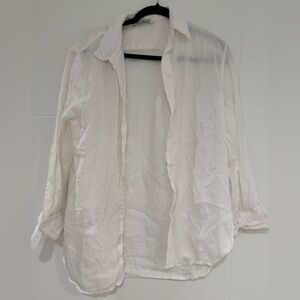 Zara White linen Button Down Shirt